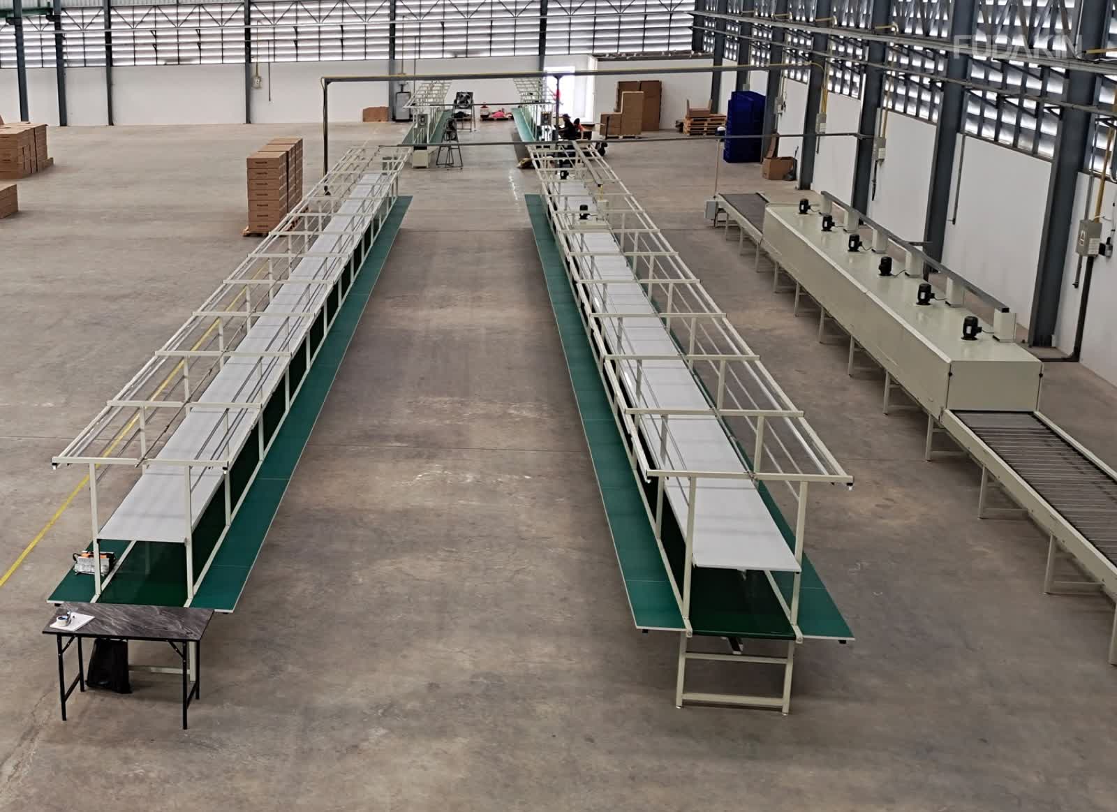 An assembly line floor at Fudakin's Bangkok, Thailand facility, where product assembly also runs.